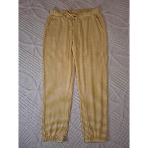 Loft Medium‎ Pajama Pants Striped Yellow/White Elastic Waist & Cuffs Pockets PJ